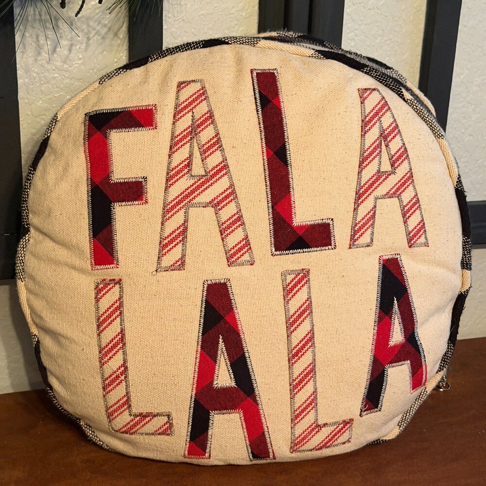 Mud Pie “Fa La La La” Round Christmas Pillow – 18” Cotton